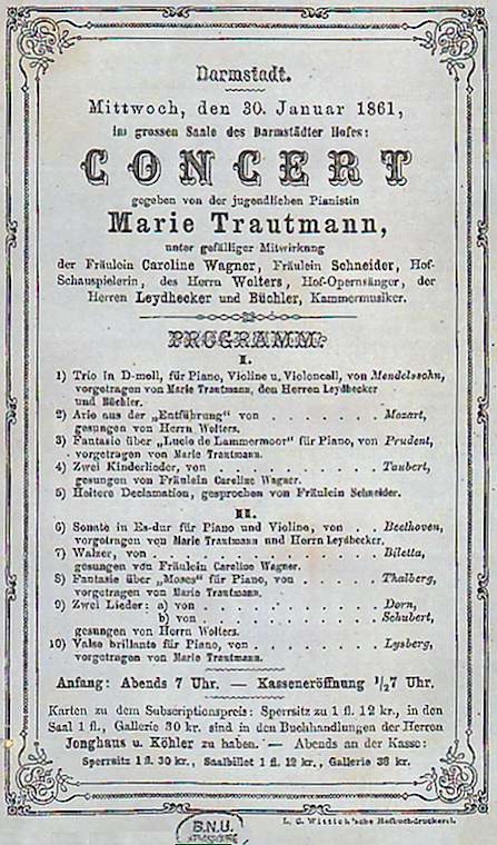 Concert de Marie Jaëll à Darmstadt
